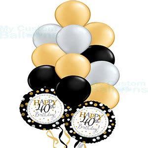 Happy 40th Gold Birthday Balloon Bouquet 11 latex and 2 foil balloons ...