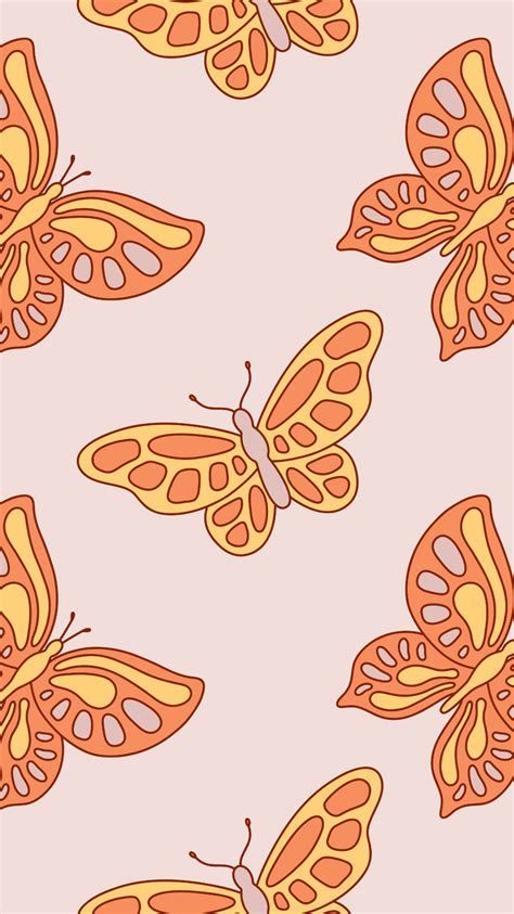 Retro Hippie Summer Groovy Butterflies On Seamless Pattern In 2023