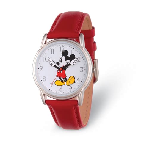 Disney Mickey Mouse Womens Silver Cardiff Alloy Watch Red Leather