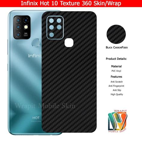 Infinix Hot 10 Skin Wrap 360 Protection Carbon Fiber Matte Transparent Leather Back Only