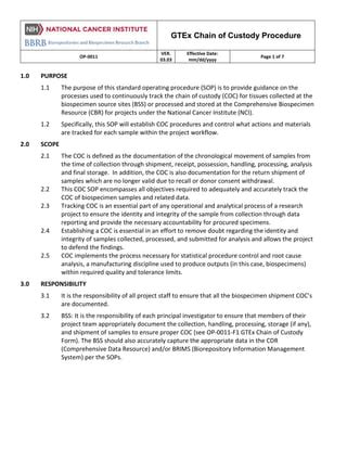 Bbrb Op Gtex Chain Of Custody Procedure Pdf