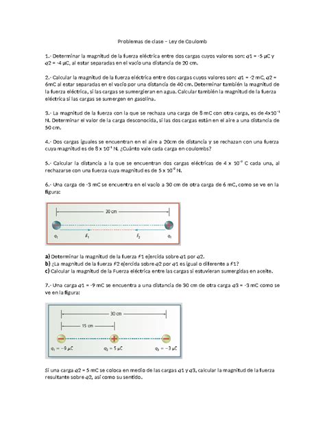 Ejercicios De Clase Ley De Coulomb Problemas De Clase Ley De