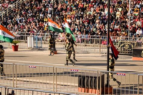 Wagah Border Amritsar Punjab India 02 February 2024 Flag Ceremony