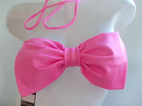 Strappy Bikini Bow Thong Bottom Neon Pink Bow Bandeau Top And Etsy