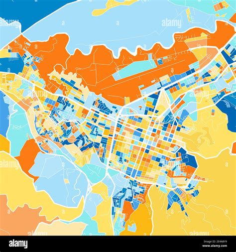 Color art map of Popayan, Colombia, Colombia in blues and oranges. The ...