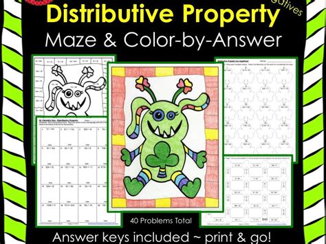 St Patricks Day Math Distributive Property No Negs Maze And Color By