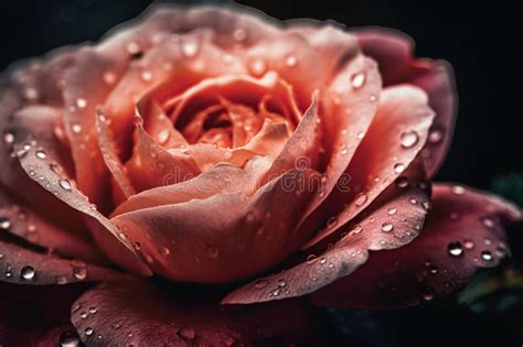 Pink Rose With Dropplets Of Water Created By Generative Ai Stock