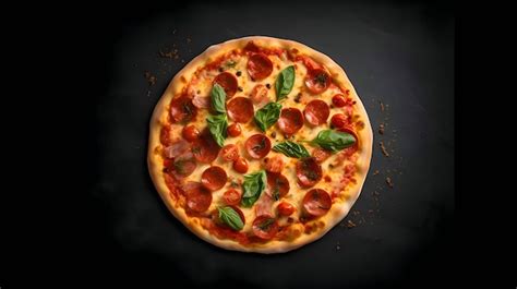 Premium AI Image | Photo of pizza on wooden board and table top view