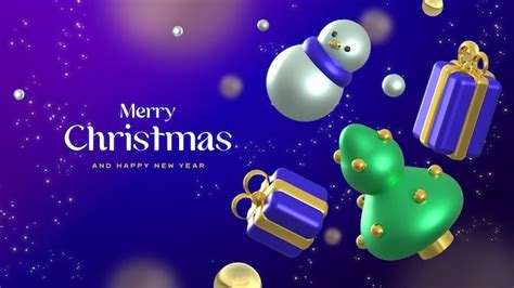 Hermosa Plantilla De Banner De Feliz Navidad Con Elementos Realistas En