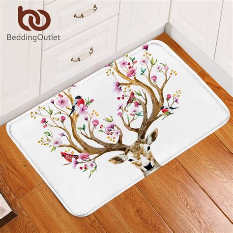 Beddingoutlet Floral Elk Deer Non Slip Bathroom Rugs Flowers Area Rug