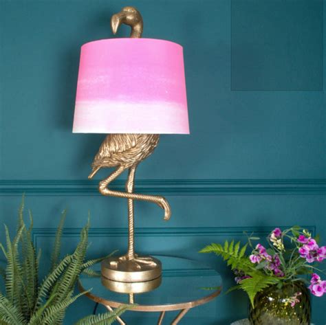 Gold Brass Flamingo Table Lamp Pink And White Ombre Shade For Etsy