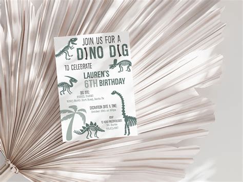 Editable Paleontologist Birthday Party Dinosaur Excavation Party