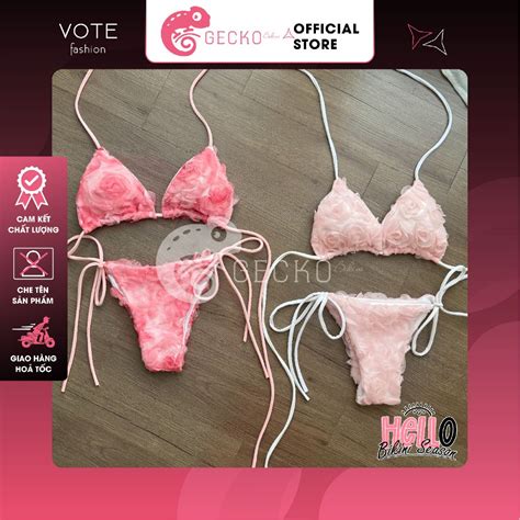 HCM Bikini GECKO Mảnh Tam Giác Hoạ Tiết D Hoa Hồng M B Ảnh Thật Shopee Việt Nam