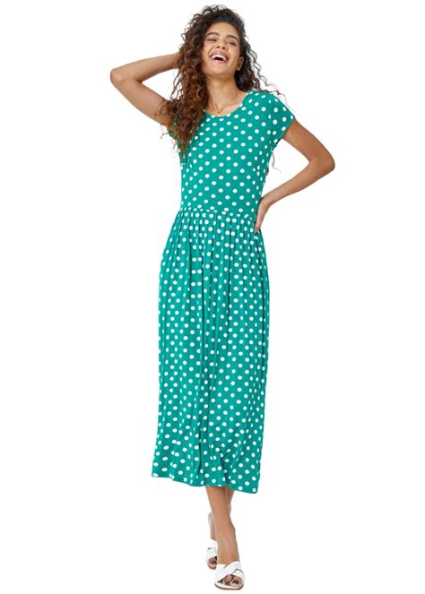 Roman Green Spot Print Stretch Midi Dress Matalan