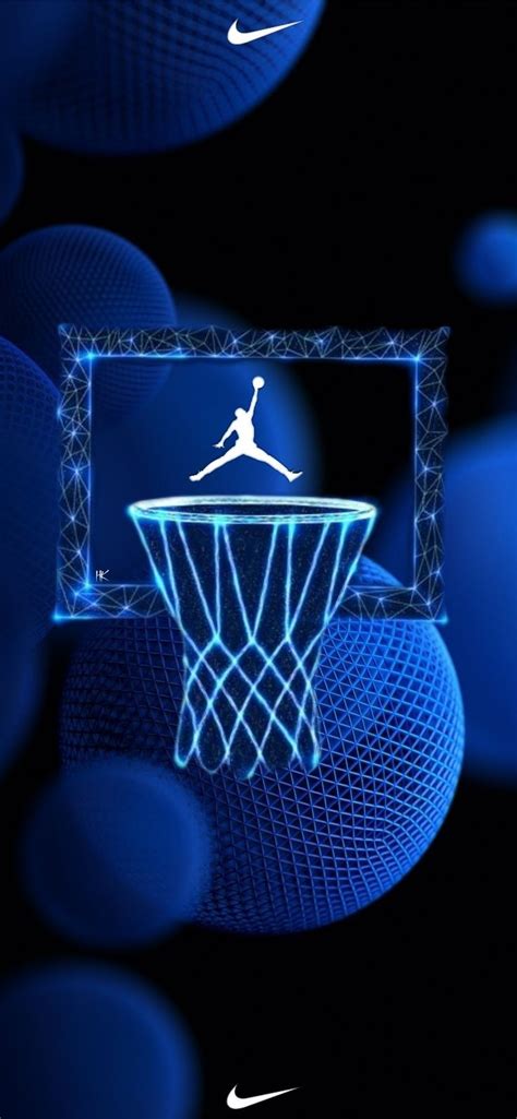 An Image Of A Basketball Hoop In The Air With Nike Logo On It And Blue