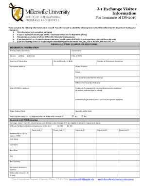 Fillable Online DS 2019 Request Form For J 1 Exchange Visitor