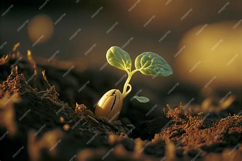 Premium Photo | A seedling is sprouting from a seed.