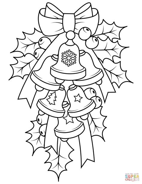 Christmas Bells And Holly Coloring Page Free Printable Coloring Pages