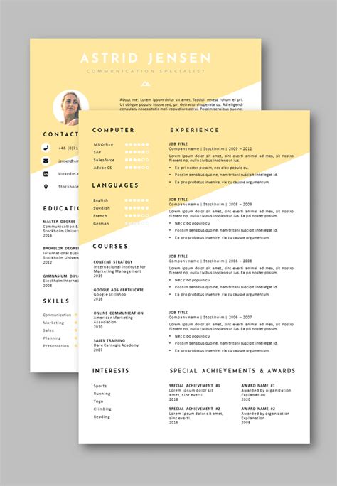 Cv Resume Template Stockholm