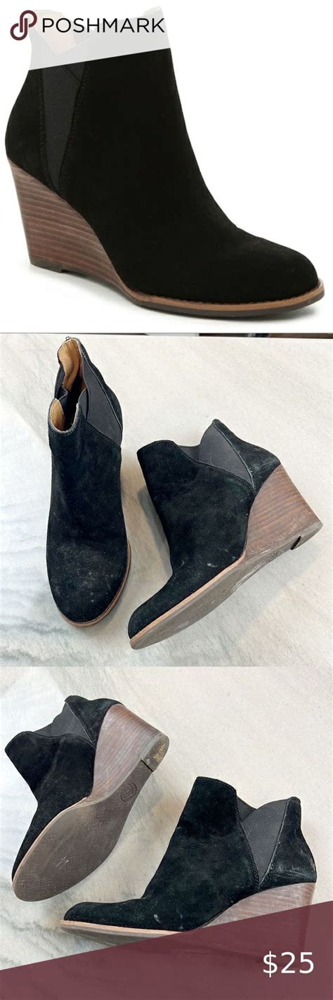 Lucky Brand Youse Wedge Chelsea Boots In Black Suede Size In