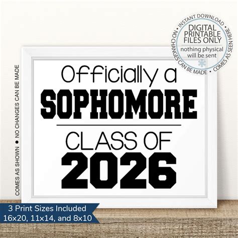 Printable Sophomore Class Of 2026 First Day Of Sophomore Year