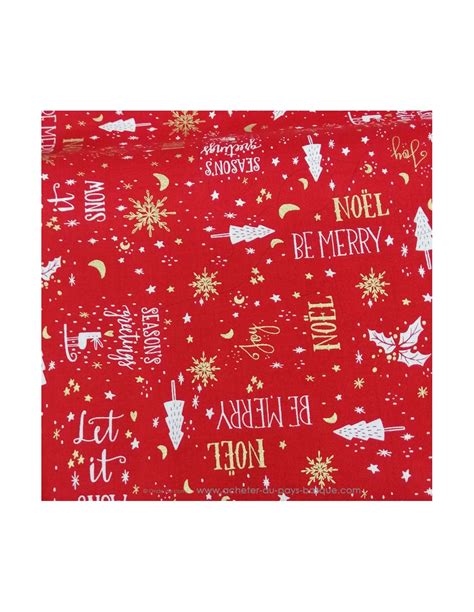 Tissu Coton Textes No L Flocons Sapins Houx Dor Blanc Rouge Patchwork