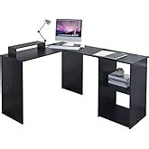 EUCO Computer Desk White Office Desk L Shape Wood Corner Workstation