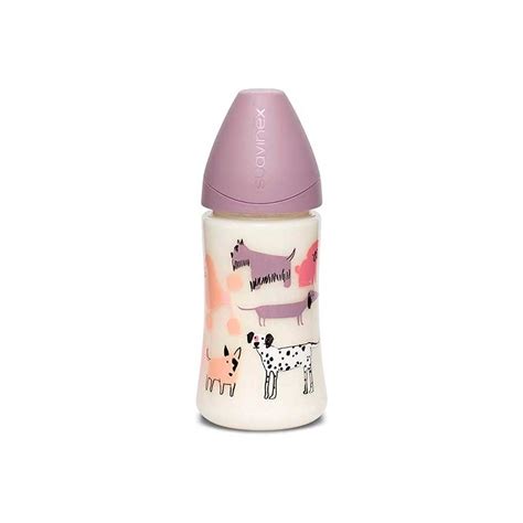 Biberón 270 ml 3 posiciones látex perritos lila Suavinex