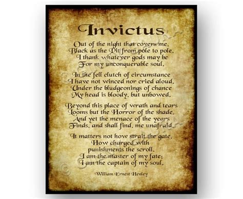 Invictus Print Poem By William Ernest Henley 8x10 Inspirational Poetry