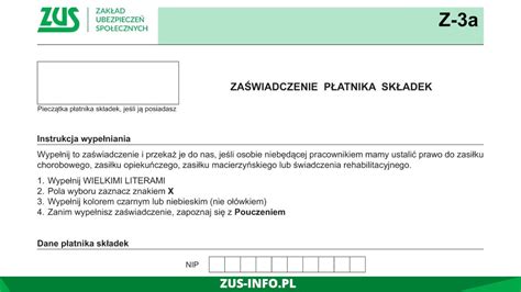 Zaświadczenie ZUS Z 3a zaświadczenie płatnika składek ZUS