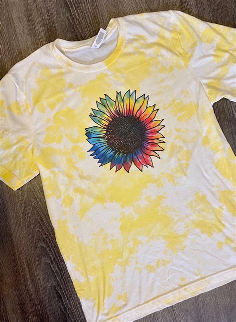 Tie Dye Sunflower Shirt Sunflower Bleached Shirt Etsy