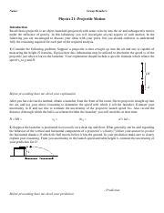 P Lab Projectile Motion Worksheet Pdf Name Group Members Physics