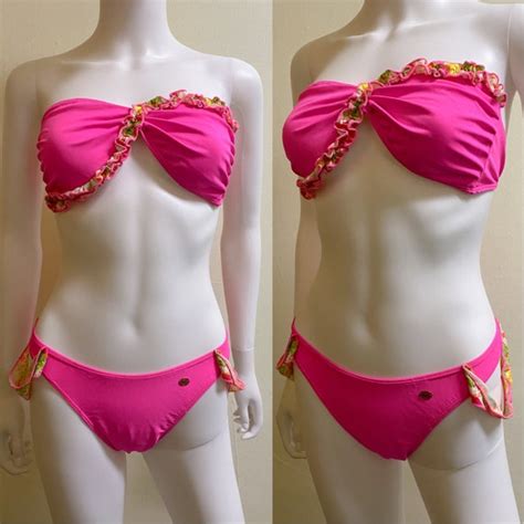Vintage S Deadstock Hot Pink Ruffle Bikini Med Gem