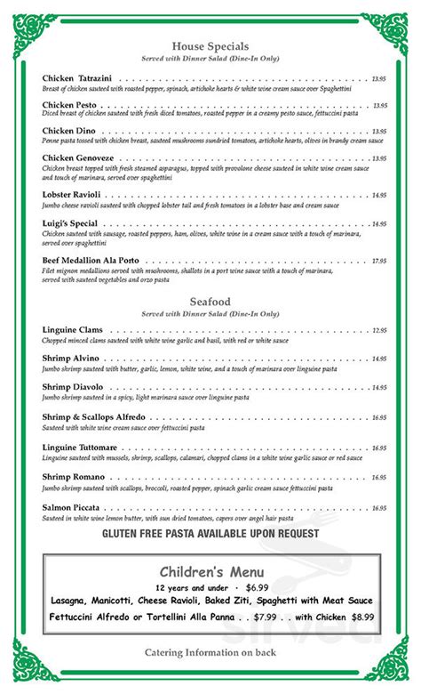 Menu Quinlan Txs Luigis Italian Cafe Sirved