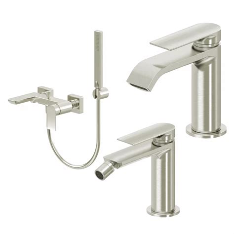 Set Miscelatore Lavabo E Bidet Con Esterno Vasca Spazzolato Iota