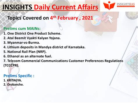 Insights Daily Current Affairs Pib Summary 4 February 2021