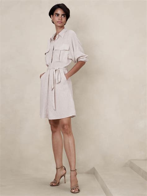 Linen Blend Utility Mini Shirtdress Banana Republic Factory