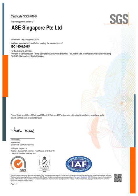 Certification Ase Singapore Pte Ltd