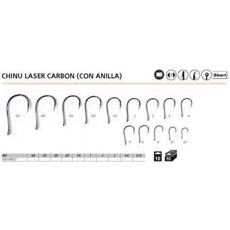 Anzuelo Asari Chinu Laser Carbon Nikel Negro Con Anilla