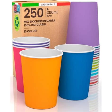 Lot De 250 Verres Colorés En Papier 200 Ml Ultramix 10 Couleurs