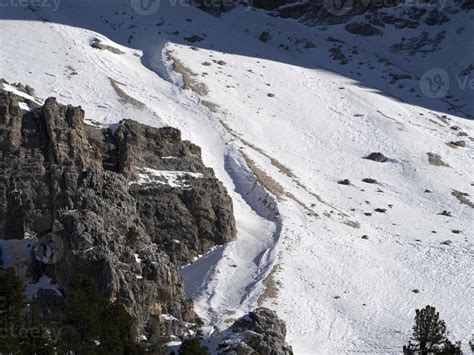 Avalanche Snowslide In Dolomites Snow Panorama Val Badia Armentara