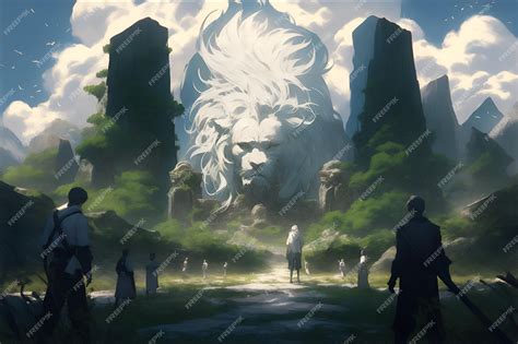 Premium AI Image | Digital painting for a giant white lion guarding the ...