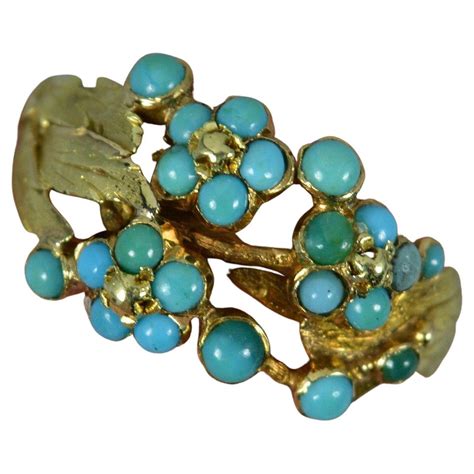 Georgian 15 Carat Gold Garnet Turquoise And Seed Pearl Daisy Cluster