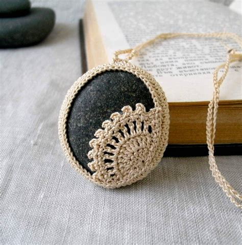 Crochet Stone Necklace Crochet Jewelry Lace Stone Necklace Etsy