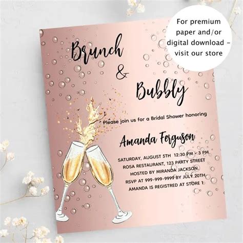 A Pink And Gold Brunch And Bubbles Birthday Party Card With Champagne Glasses On It