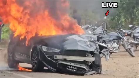 Audi Hits Biker And Kills Him Angry Villagers Set Car On Fire Car