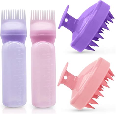 4pcs Root Comb Applicator Bottle Hair Oiling Bottle Scalp Massager