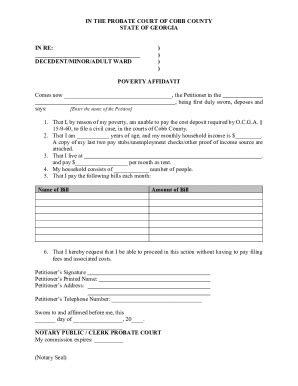 Fillable Online Poverty Affidavit Form Pdf Fax Email Print Pdffiller