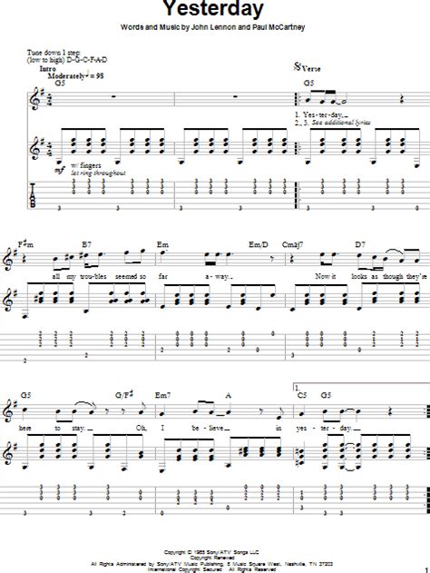 Yesterday Guitar Tab Play Along Zzounds