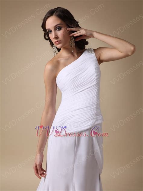 Elegant One Shoulder Long Side Split White Prom Dress